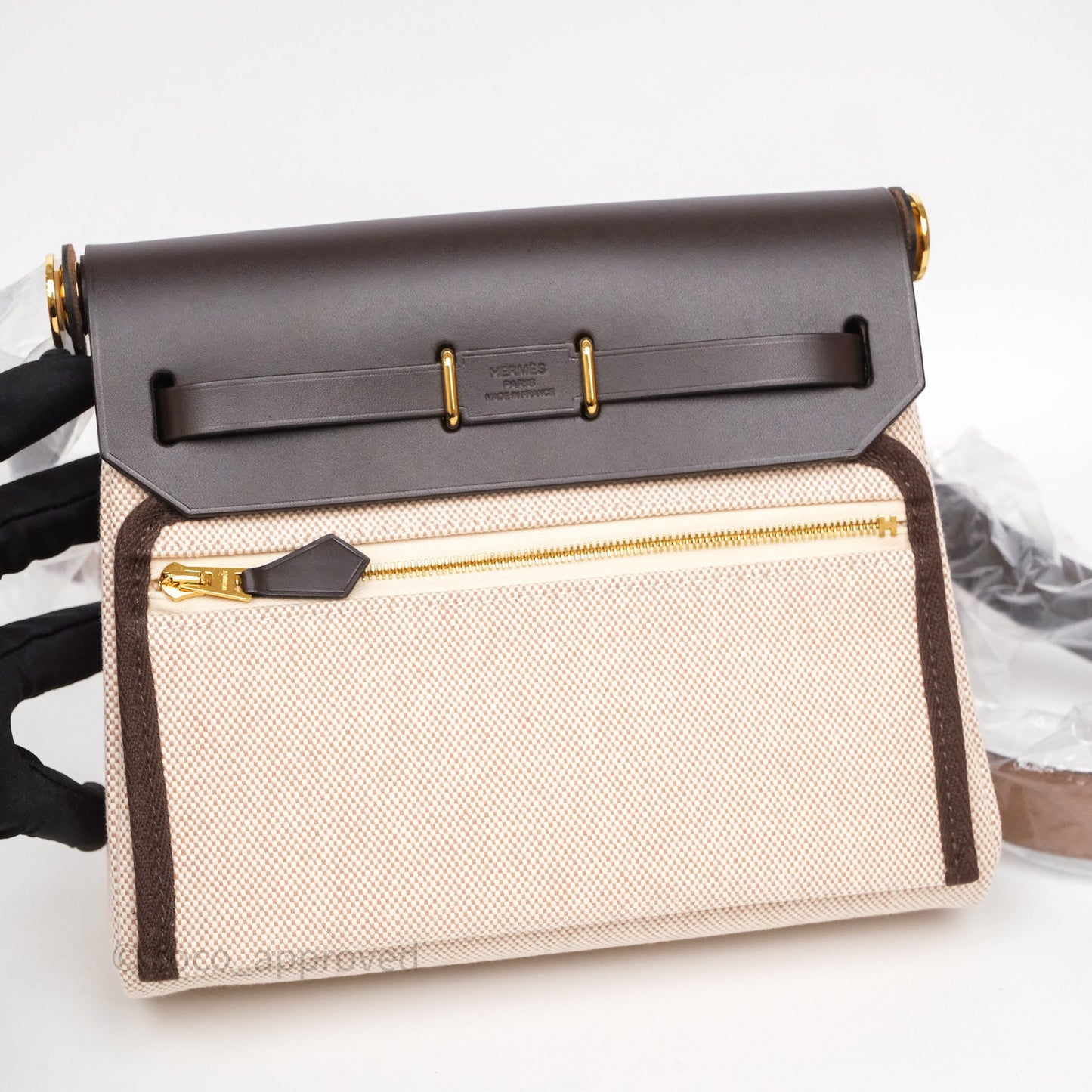 Hermès Herbag Zip 20 Mini Ecru Beige 14/ Ebene 46 Canvas Gold Hardware