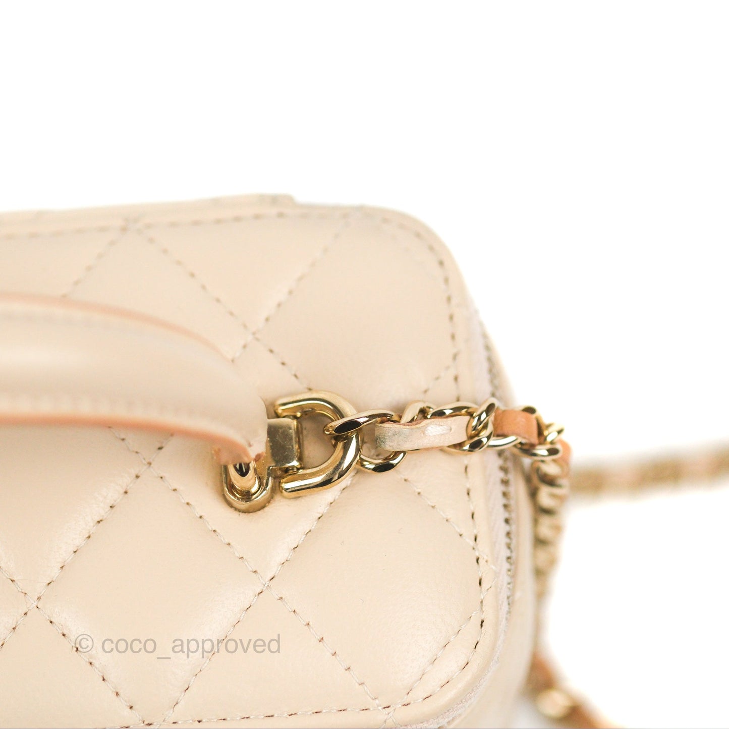 Chanel Vanity Rectangular Top Handle Ecru/Beige Lambskin Gold Hardware 23P