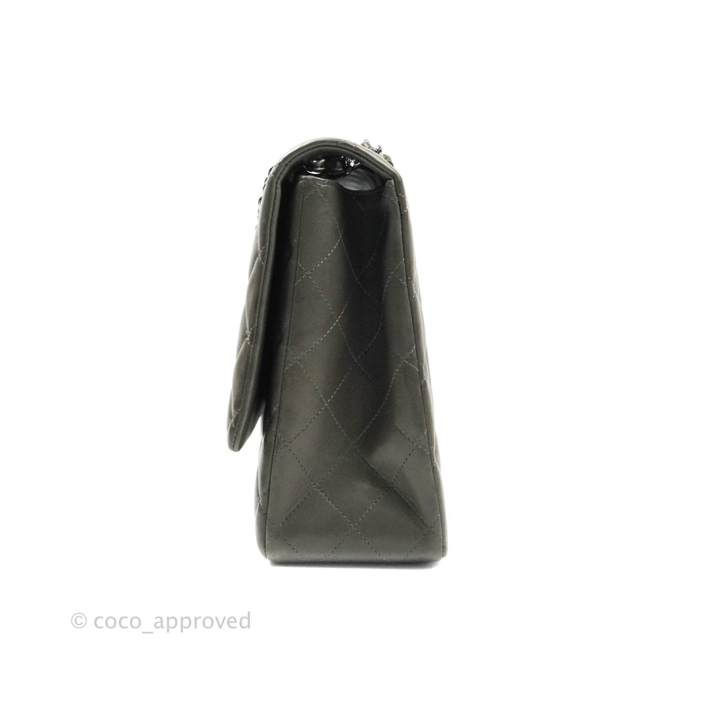 Chanel Classic Single Flap Maxi Grey Lambskin Gun Metal Hardware