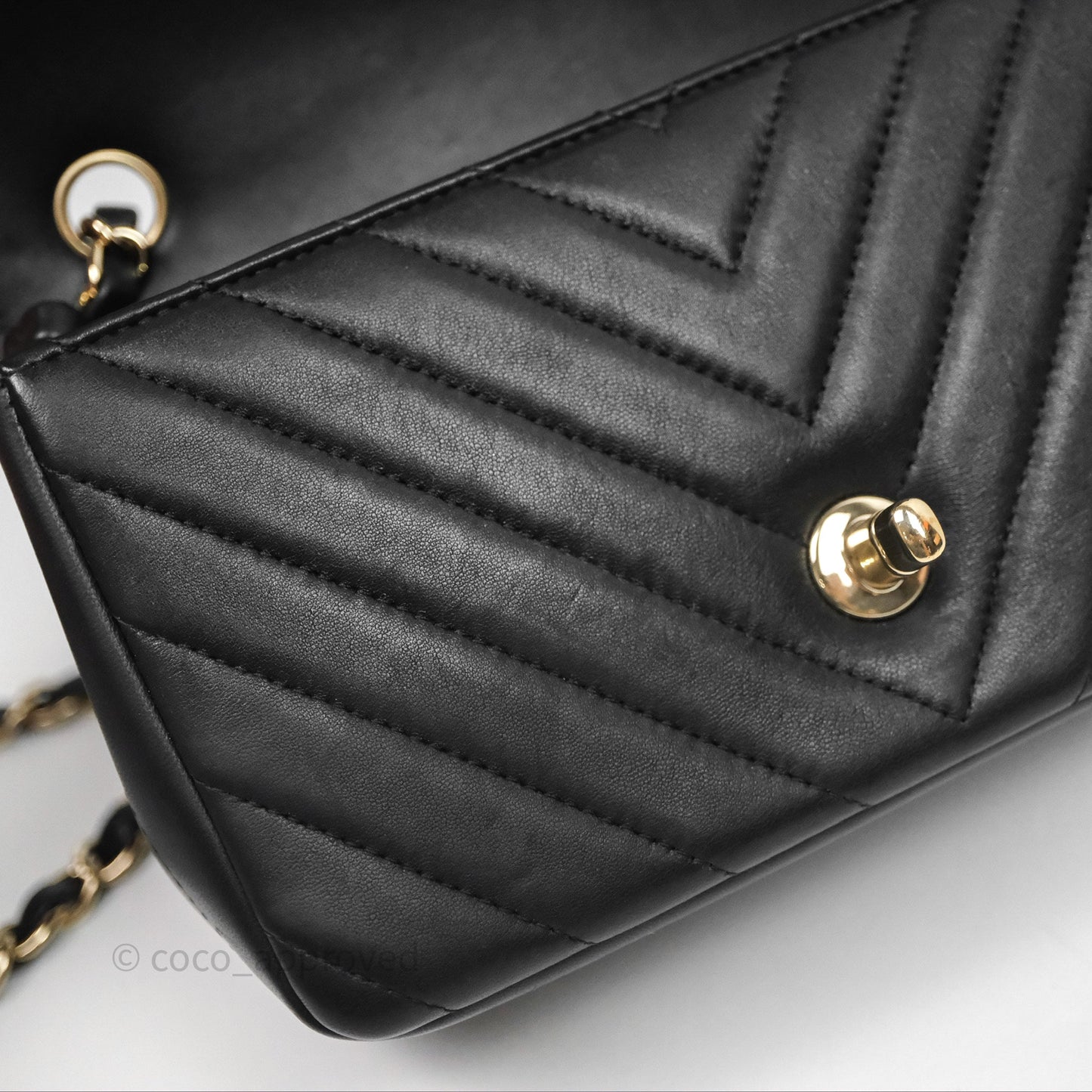 Chanel Quilted Mini Rectangular Chevron Black Lambskin Gold Hardware