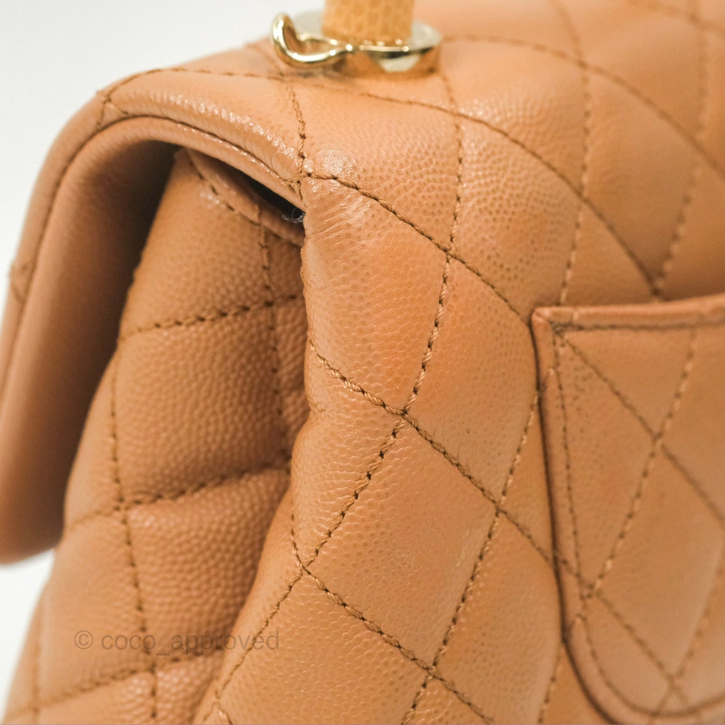 Chanel Mini Coco Handle Dark Beige Caviar Lizard Handle Gold Hardware