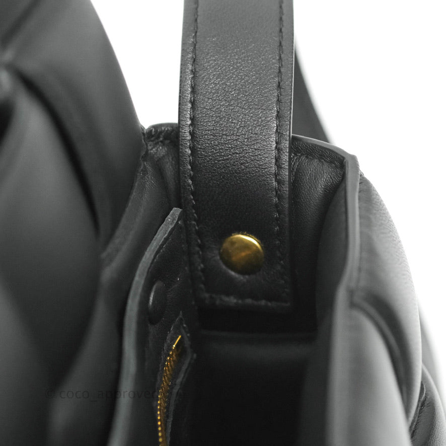 Bottega Veneta Padded Cassette Shoulder Bag Intrecciato Black Lambskin Gold Hardware