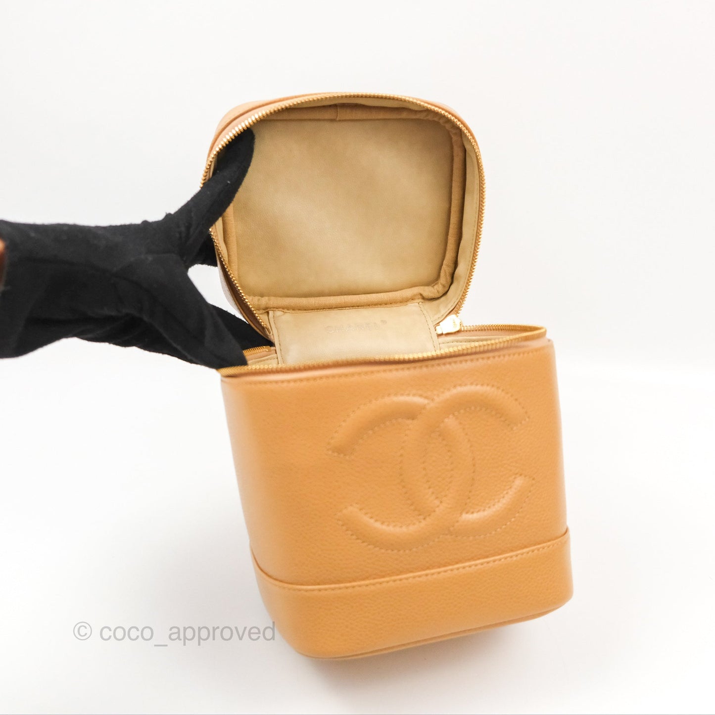 Chanel Vintage Vanity Case Beige Caviar Gold Hardware