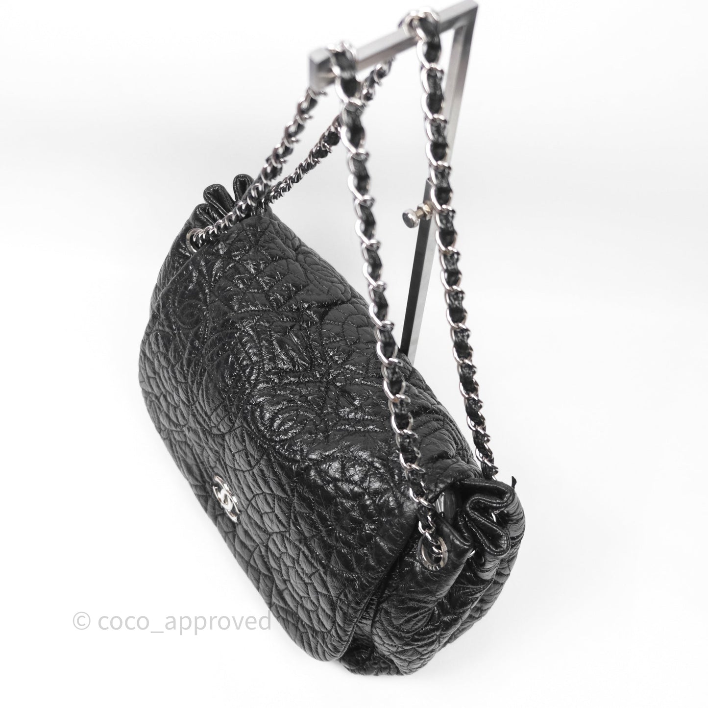Chanel Black Vinyl Graphic Edge Flap Bag Silver Hardware⁣⁣