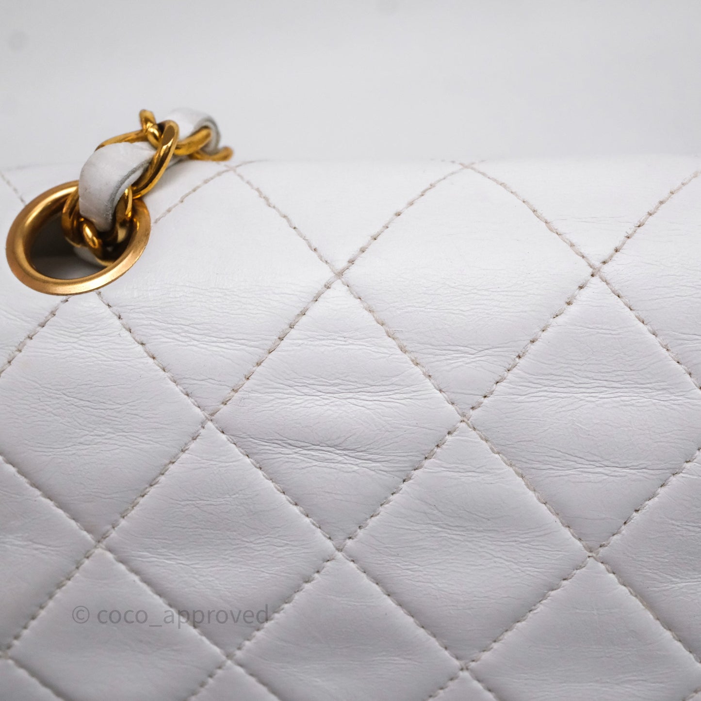 Chanel Classic Vintage Double Flap M/L White Lambskin 24K Gold Hardware