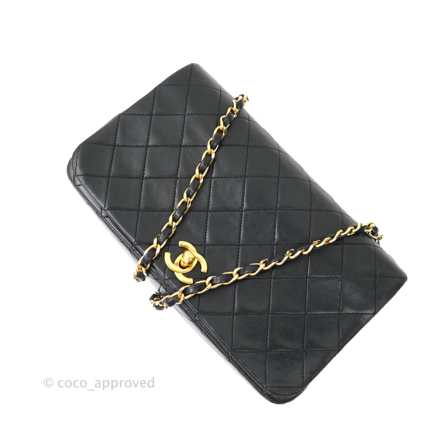 Chanel Vintage Small Single Full Flap Bag Black Lambskin 24K Gold Hardware