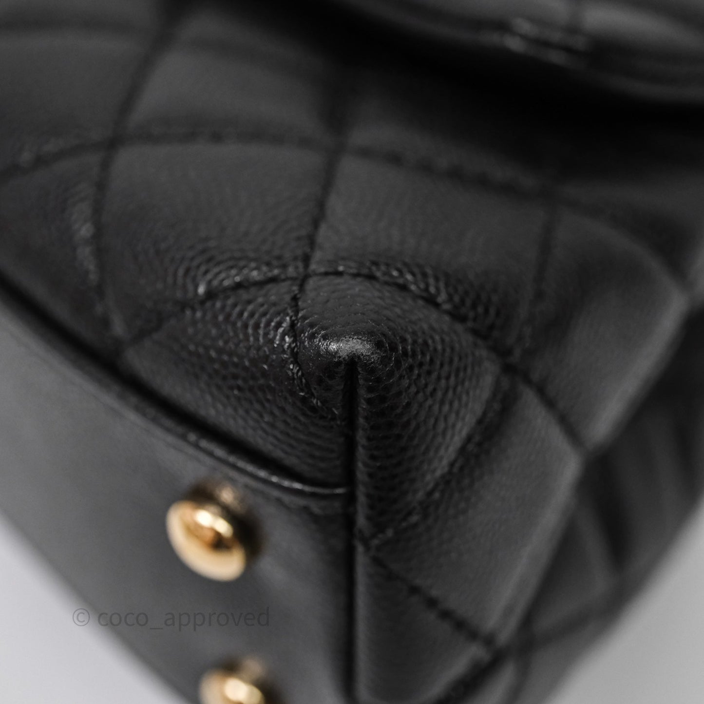 Chanel Small Coco Handle Quilted Black Caviar Aged Gold Hardware Lizard Handle