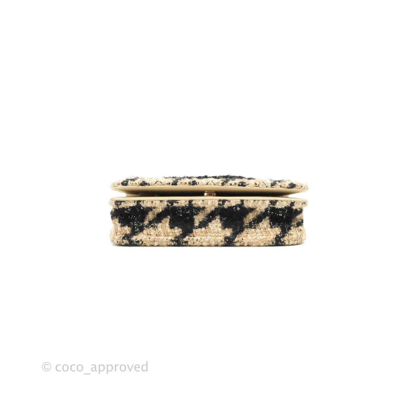 Chanel Wallet On Chain WOC Houndstooth Beige Black Tweed Gold Hardware