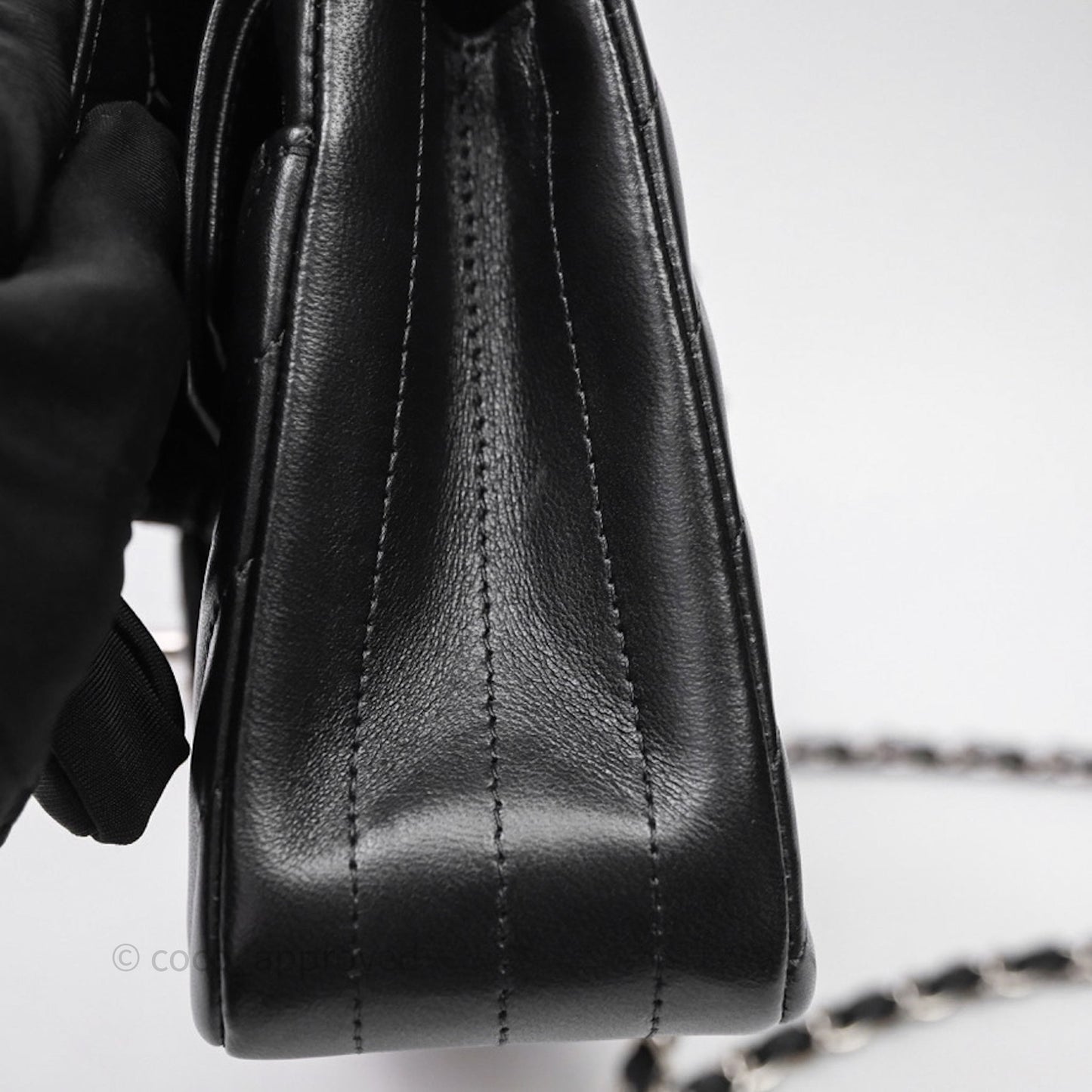 Chanel Small Classic Chevron Flap Black Lambskin Silver Hardware