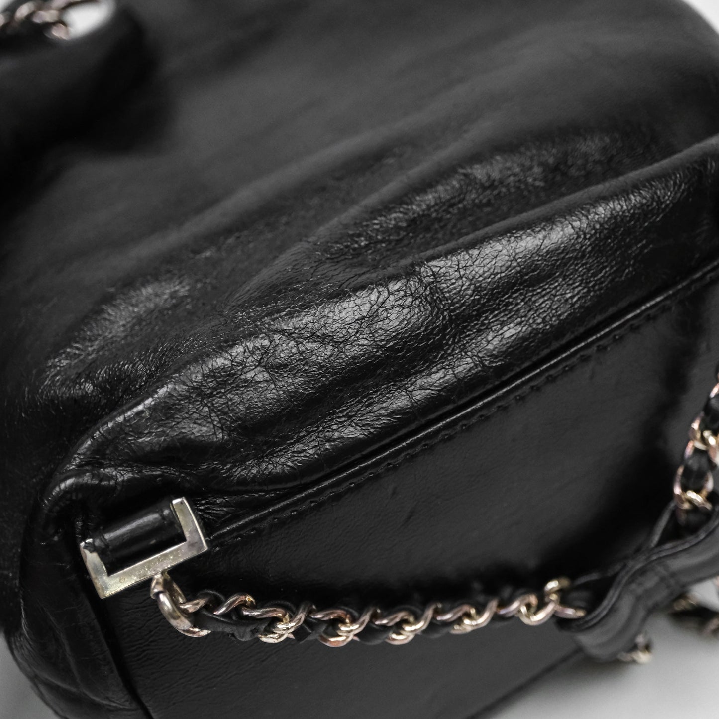 Chanel Vintage CC Drawstring Bag Black Calfskin Silver Hardware