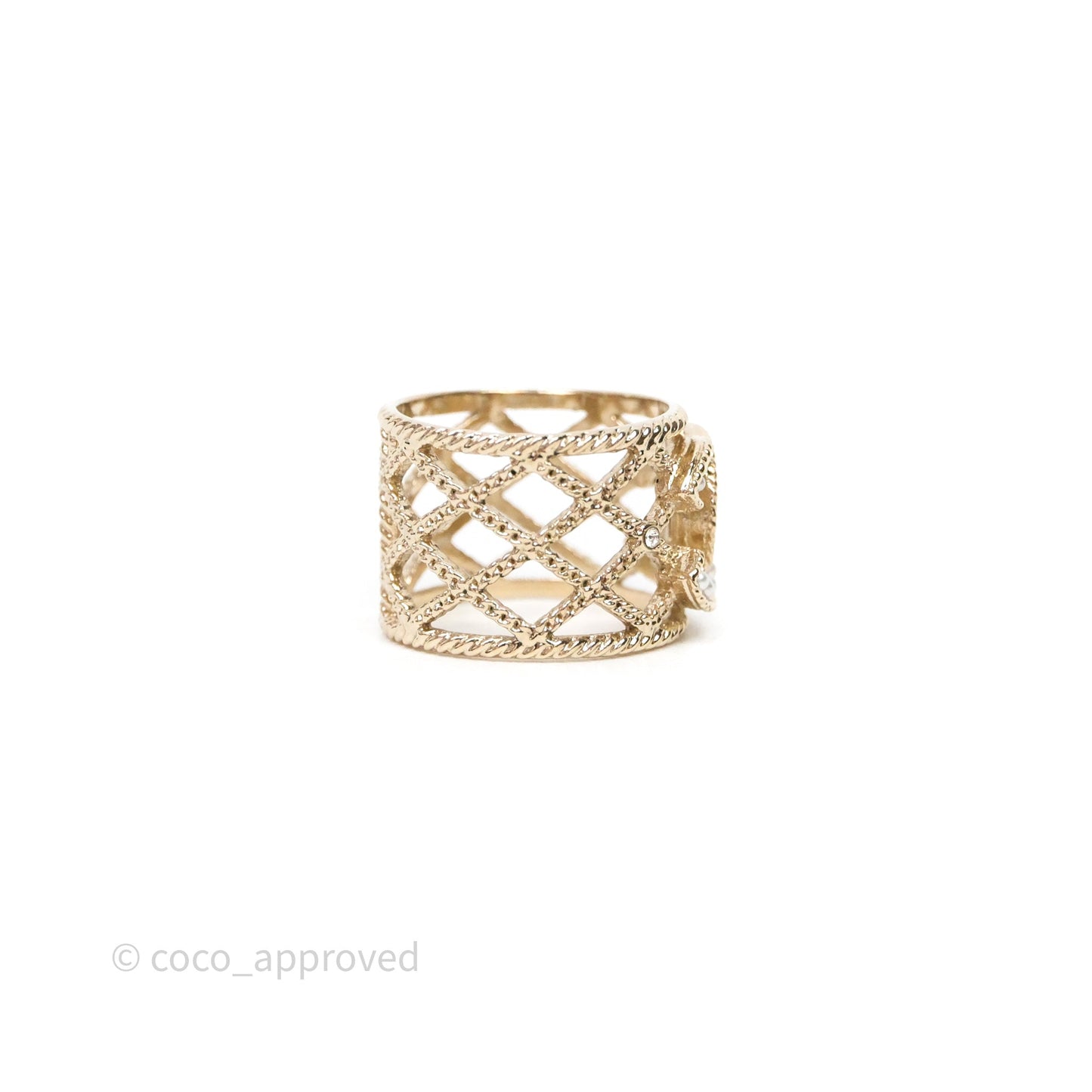 Chanel Pearl CC Ring Gold Tone 19C