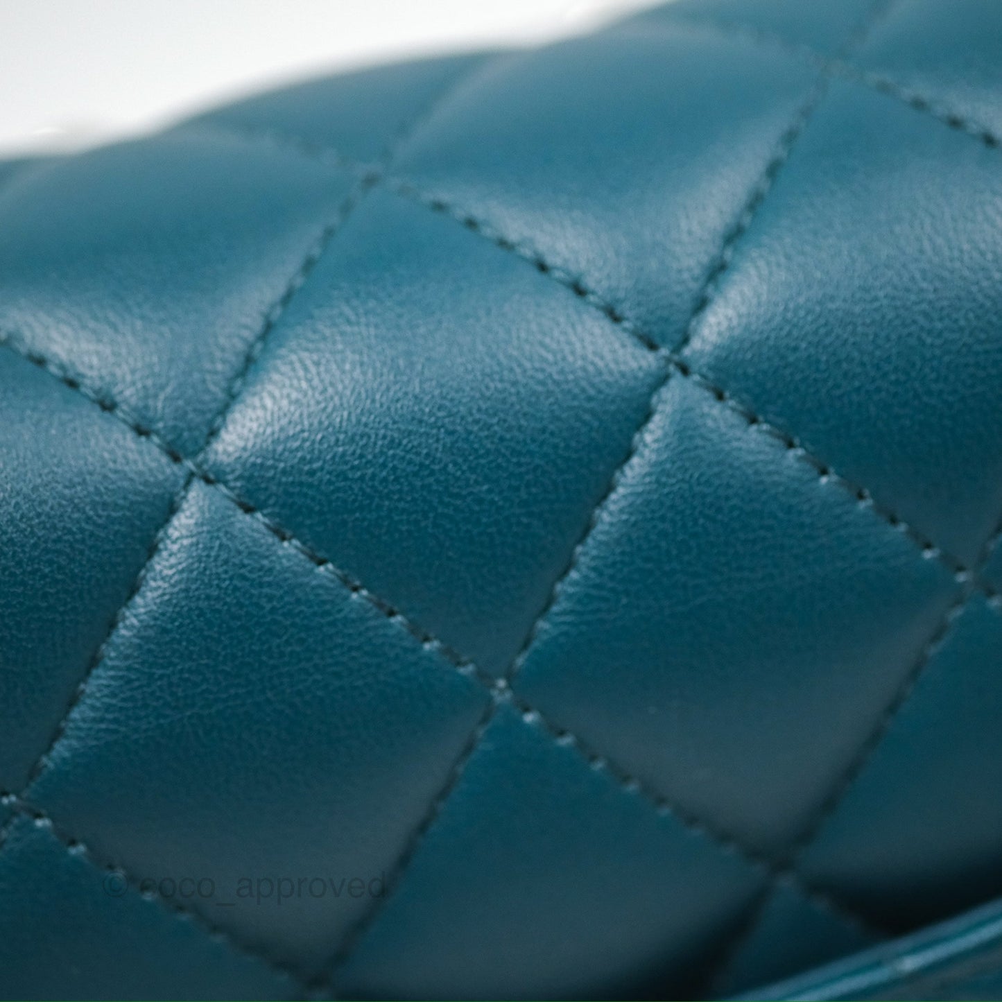 Chanel Classic M/L Medium Flap Quilted Teal Lambskin Silver Hardware