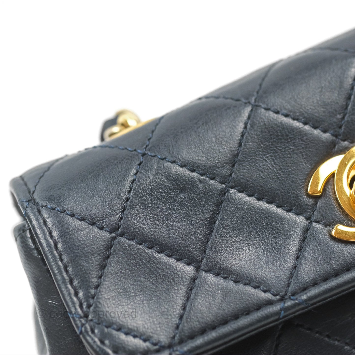 Chanel Mini Dark Navy Lambskin Flap Shoulder Bag 24K Gold Hardware