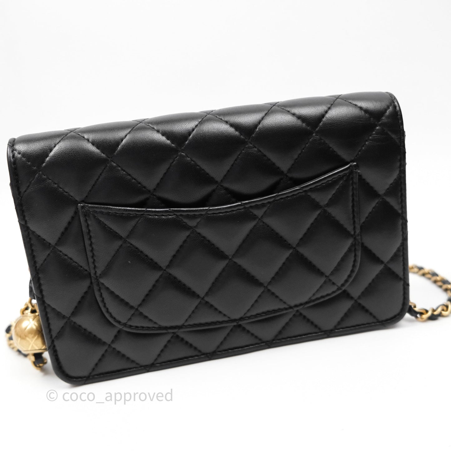 Chanel Quilted Pearl Crush Wallet on Chain WOC Black Lambskin Aged Gold Hardware