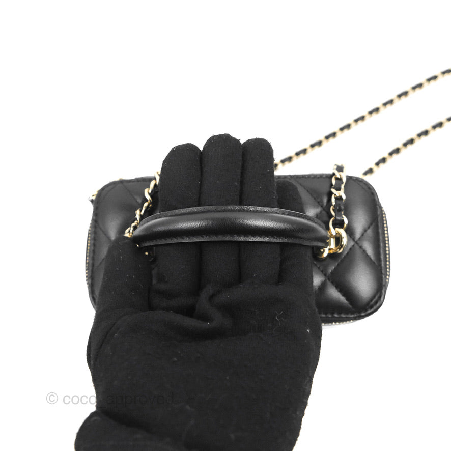Chanel Vanity Rectangular Top Handle Black Lambskin Gold Hardware