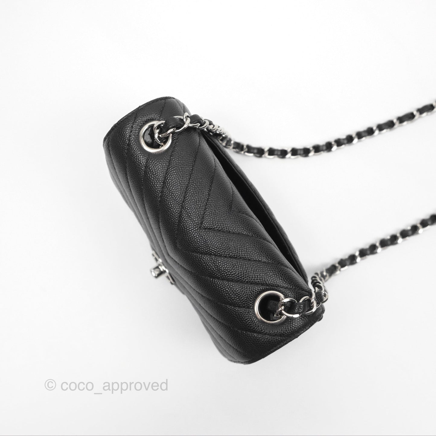 Chanel Mini Square Chevron Black Caviar Silver Hardware