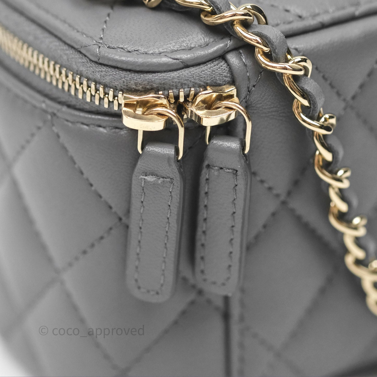 Chanel Mini Top Handle Vanity With Chain Grey Lambskin Gold Hardware
