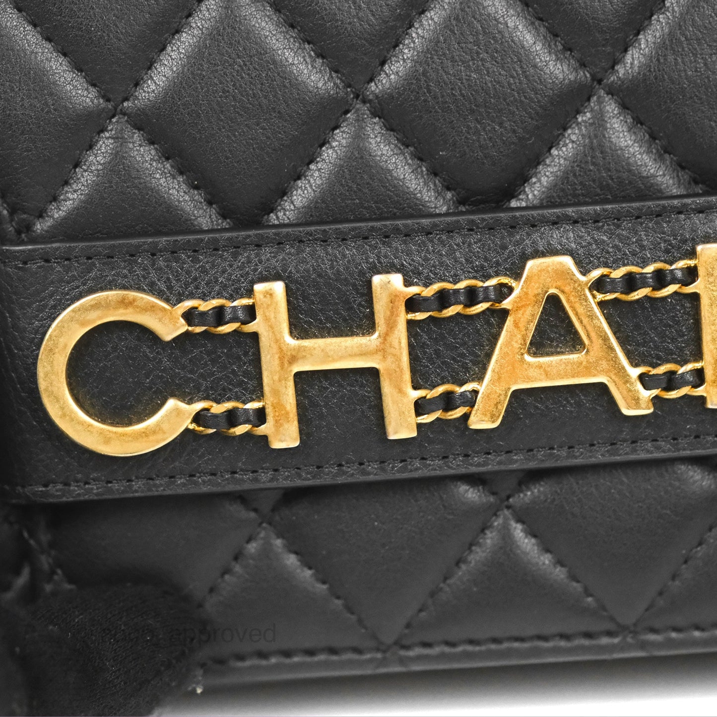 Chanel Logo Enchained Wallet On Chain WOC Black Calfskin Gold Hardware