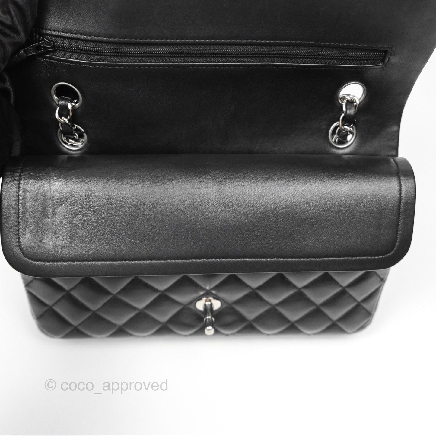 Chanel Classic M/L Medium Flap Quilted Black Lambskin Silver Hardware