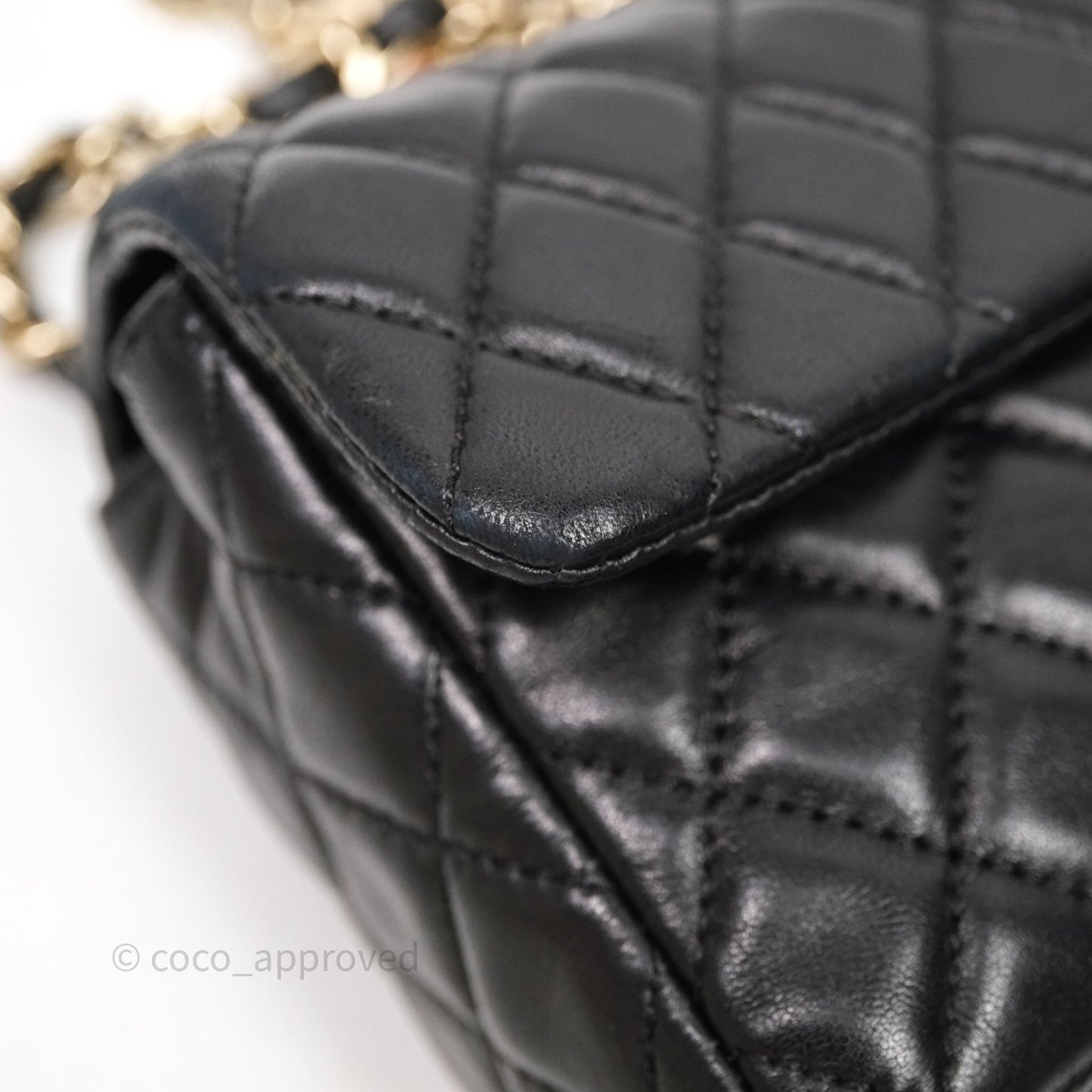 Chanel Quilted East West With Charm Flap Bag Lambskin Black Gold Hardware