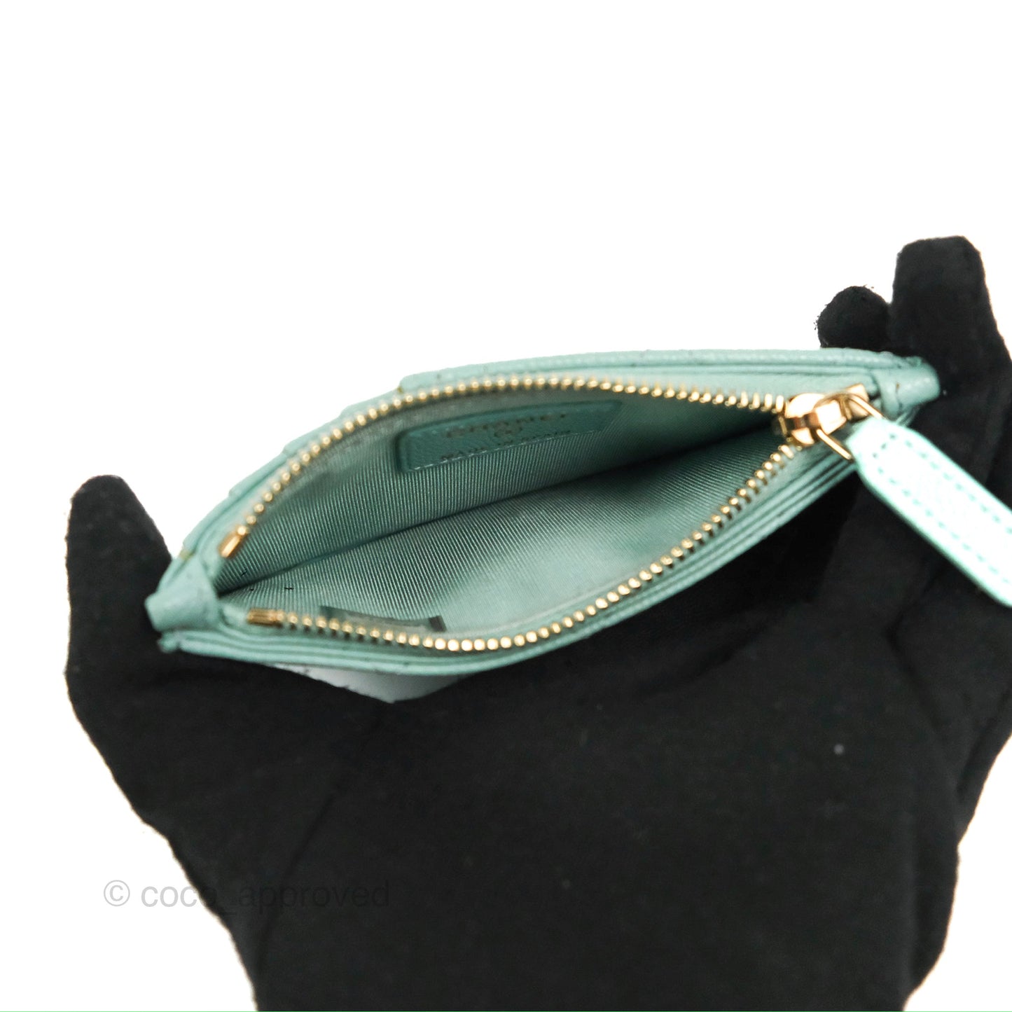 Chanel Quilted Zip Flap Card Holder Tiffany Blue Caviar Gold Hardware