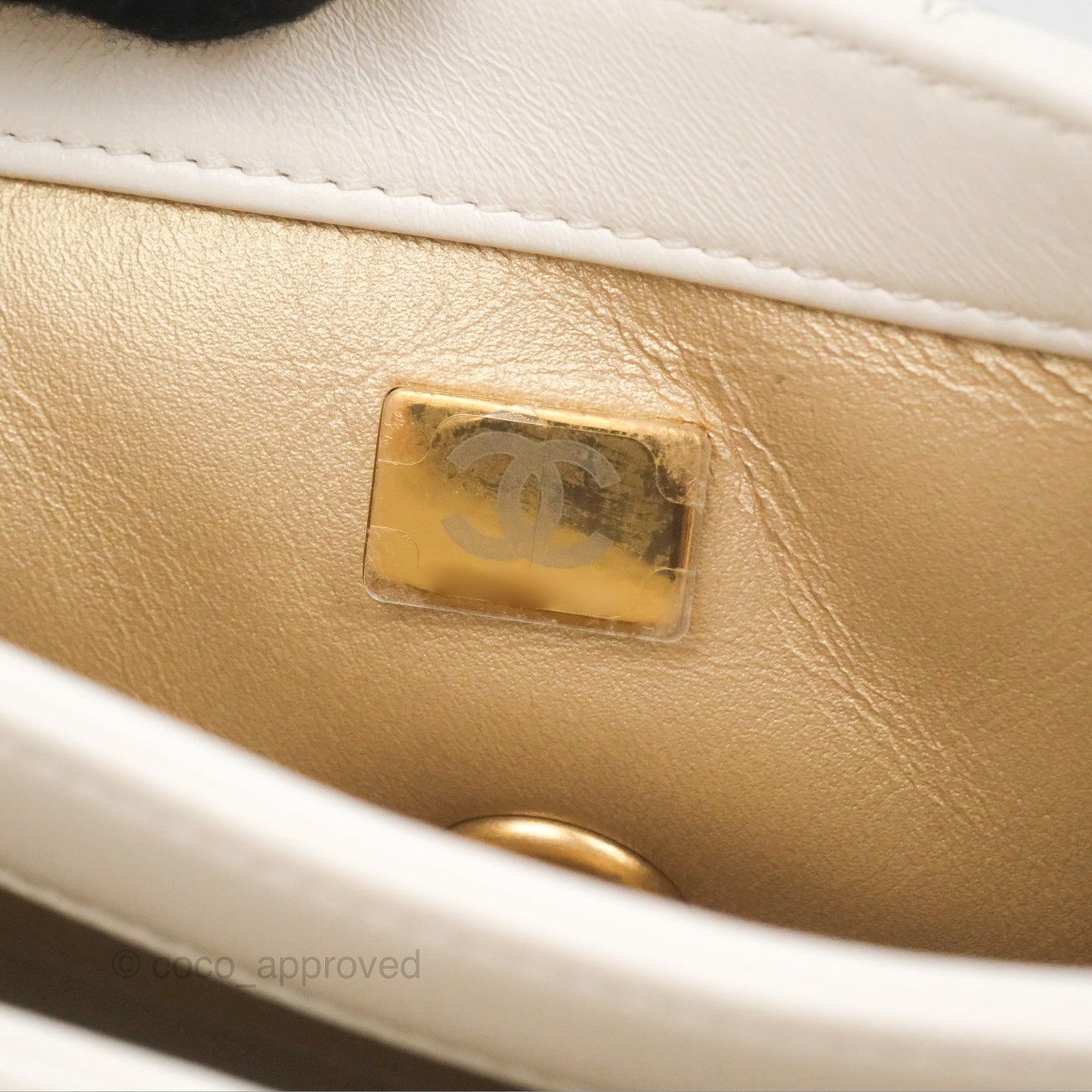 Chanel Crystal Logo Handle Flap Bag White Lambskin 22S