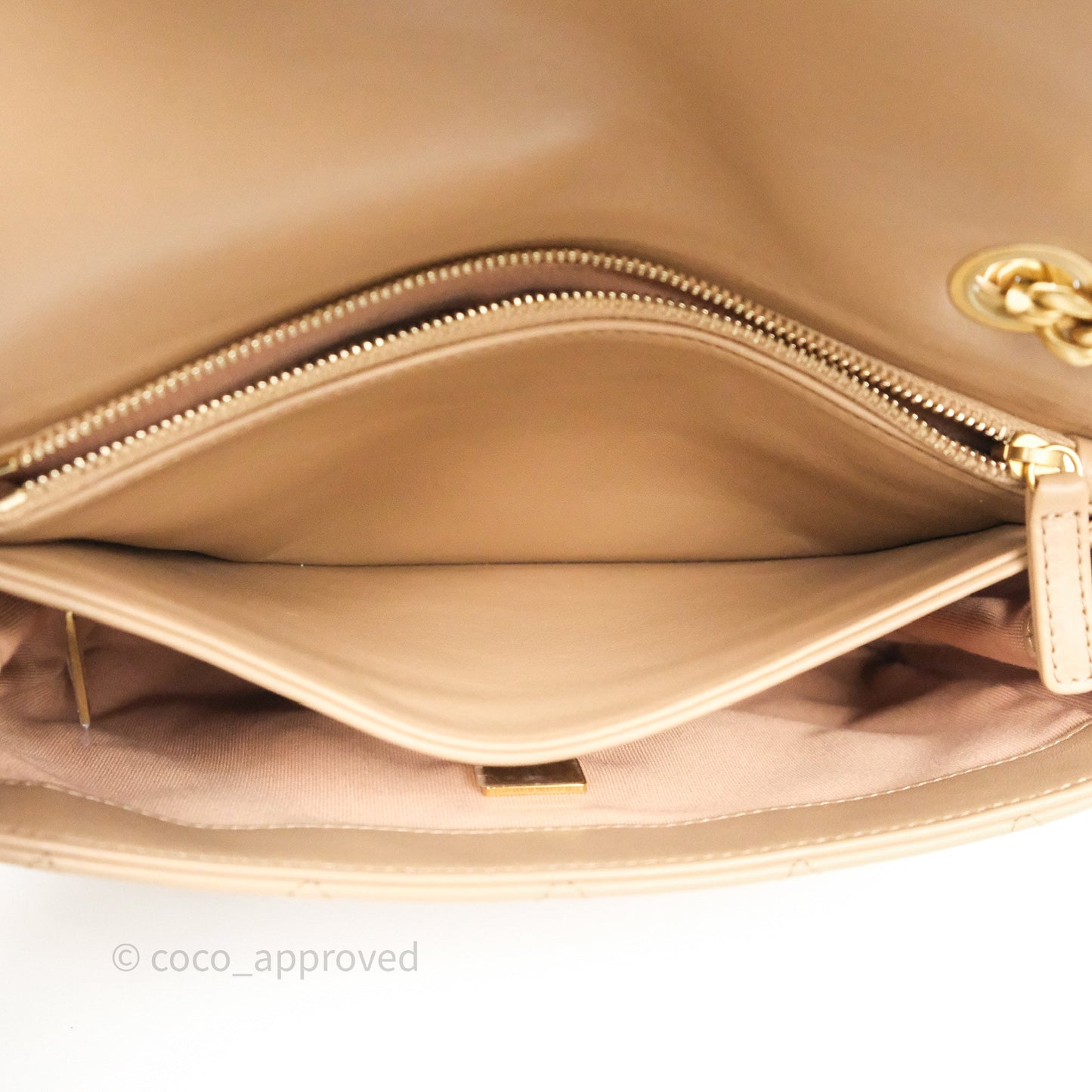 Chanel Medium All Slide Adjustable Chain Flap Bag Beige Lambskin Aged Gold Hardware