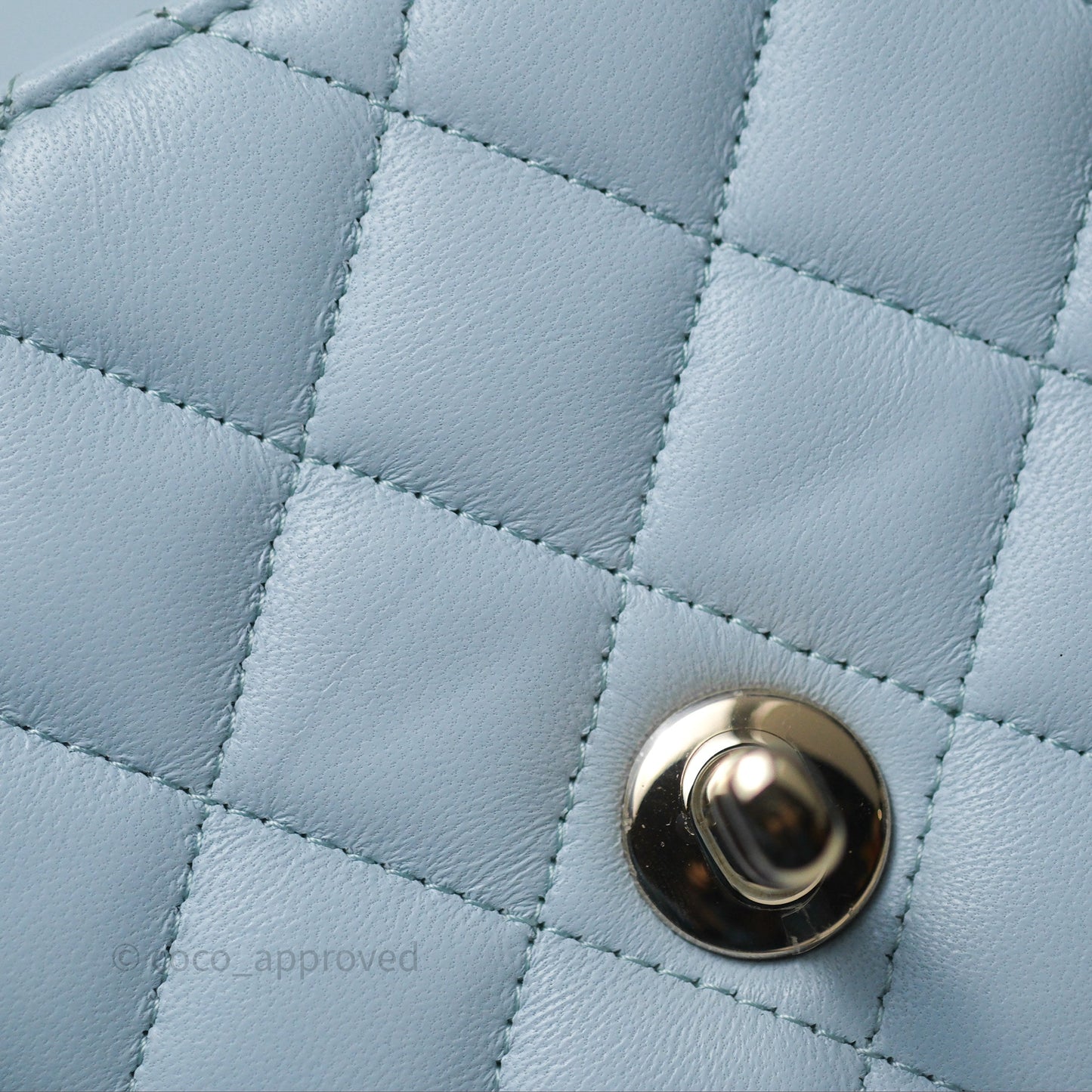 Chanel Top Handle Mini Rectangular Flap Light Blue Lambskin Gold Hardware
