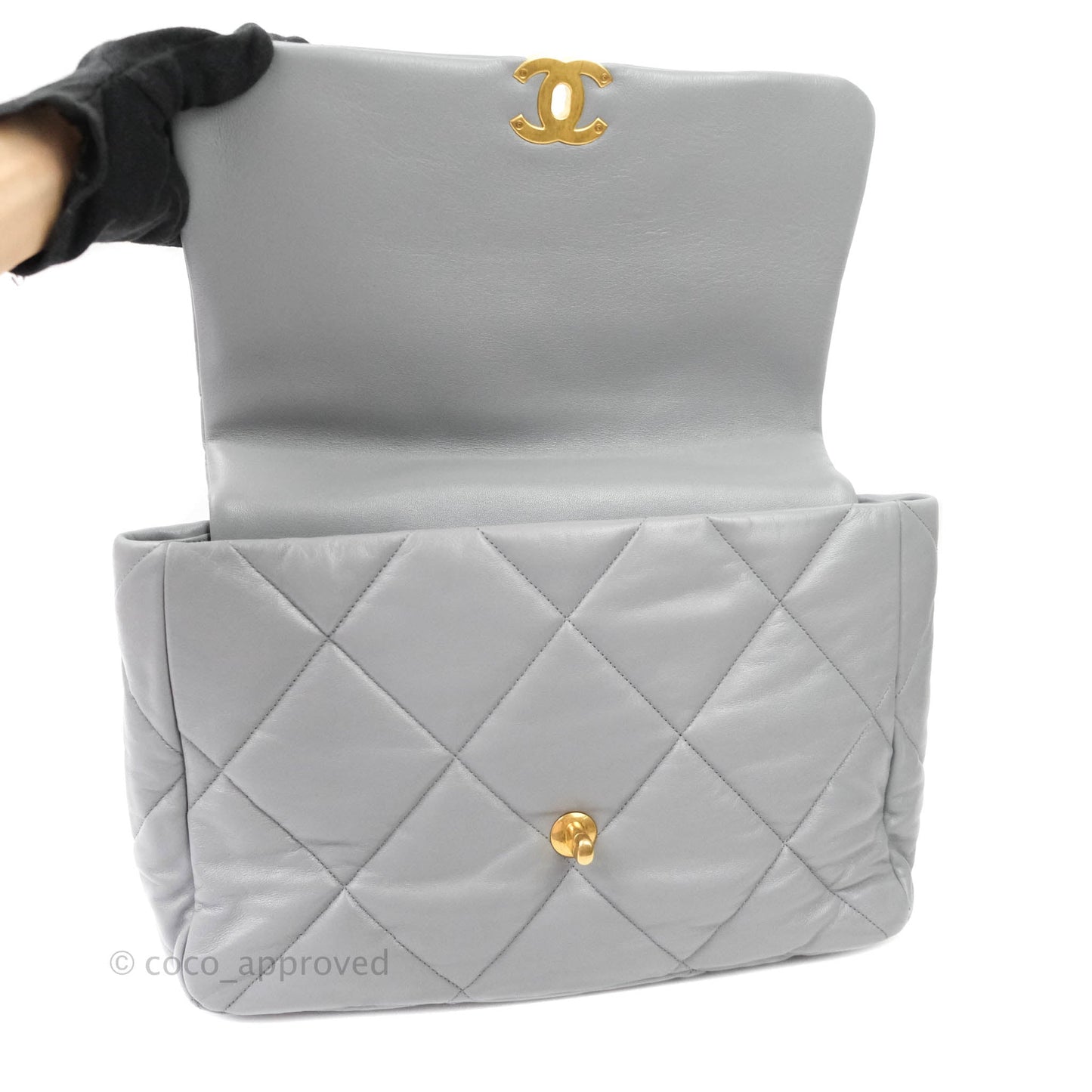Chanel 19 Large Grey Goatskin Mixed Hardware
