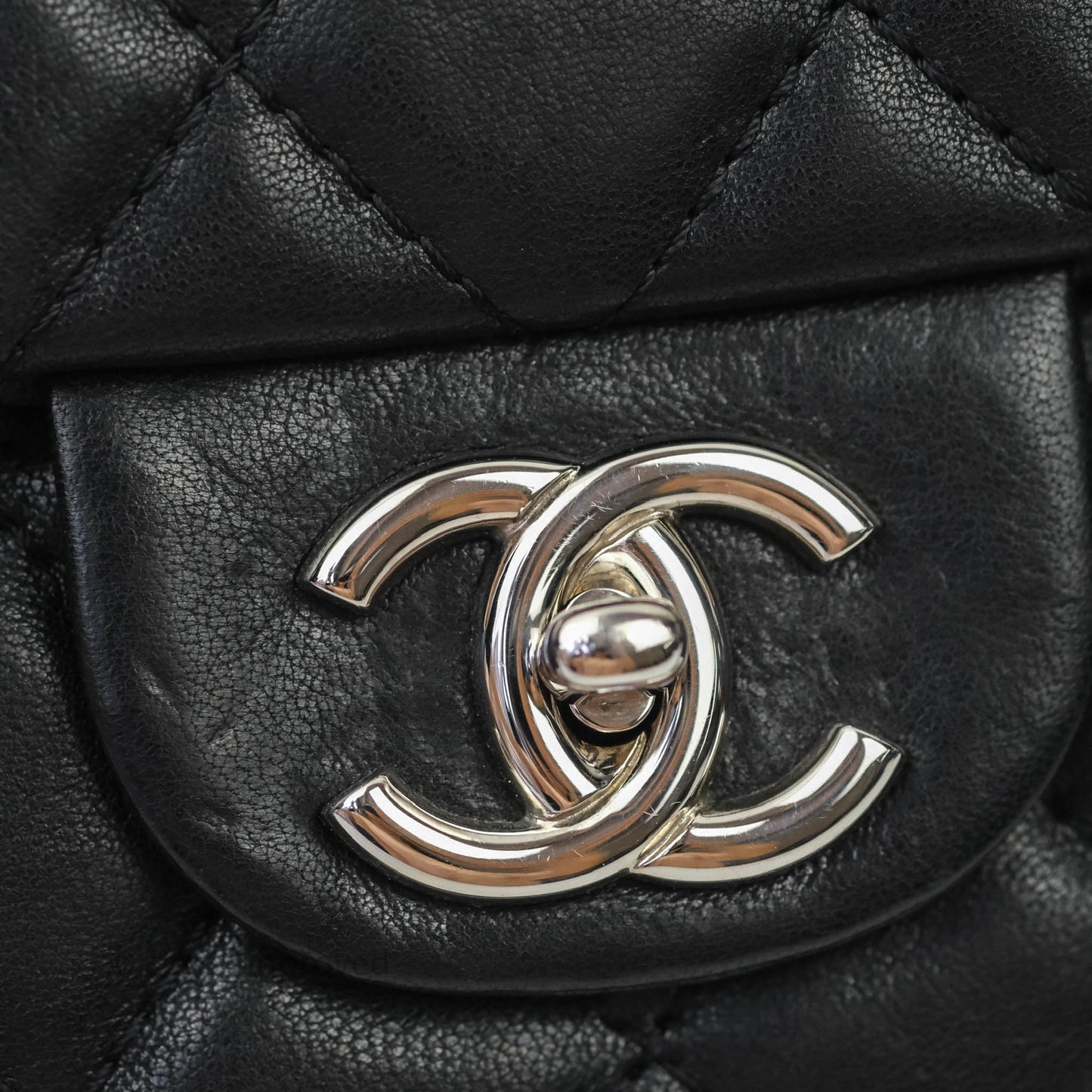 Chanel Quilted Calfskin Black Flap Bag Silver Hardware