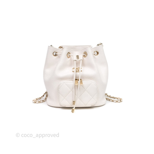 Chanel Business Affinity Drawstring Bucket Bag White Caviar Gold Hardware