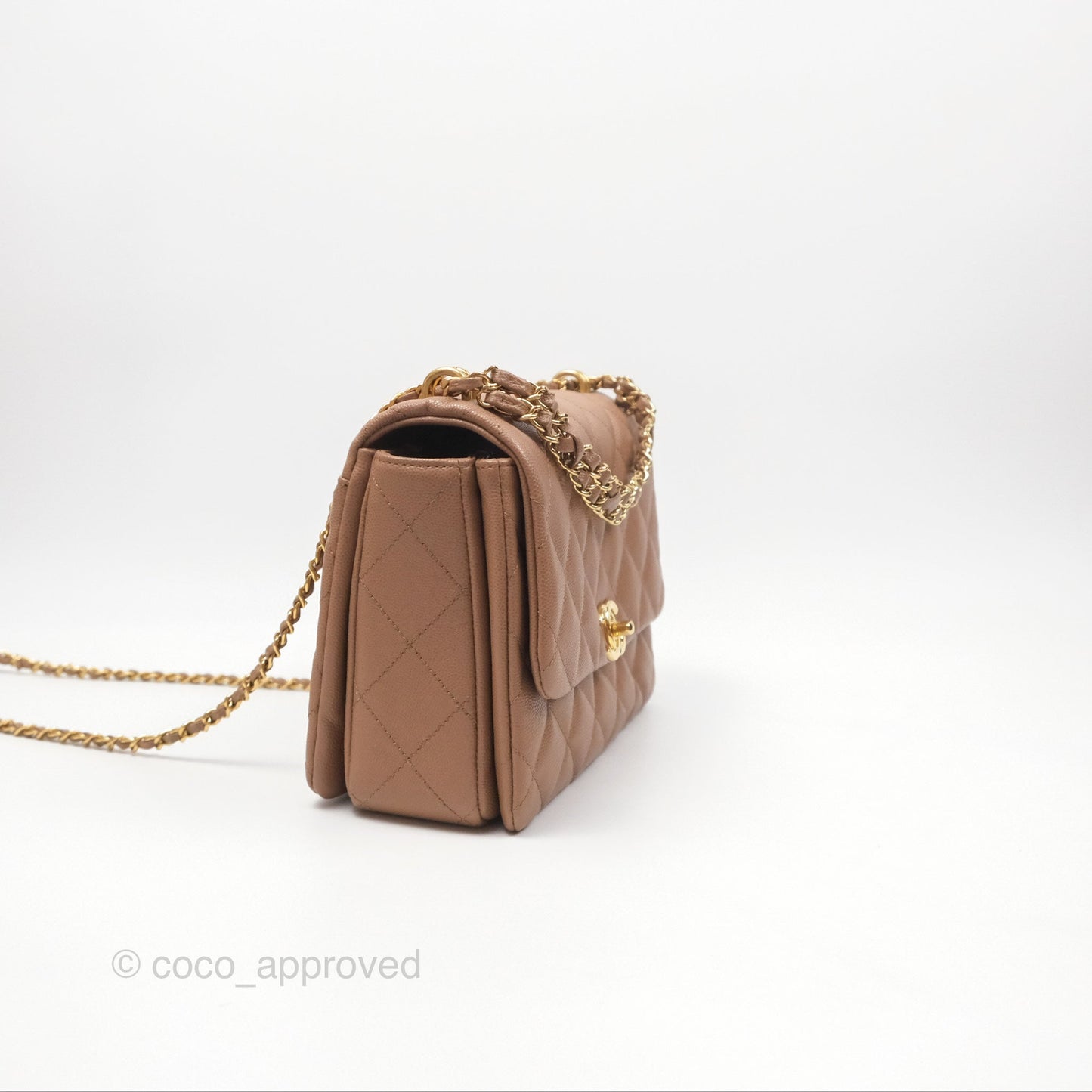 Chanel Coco First Dark Beige Flap Bag Caviar Gold Hardware 22K
