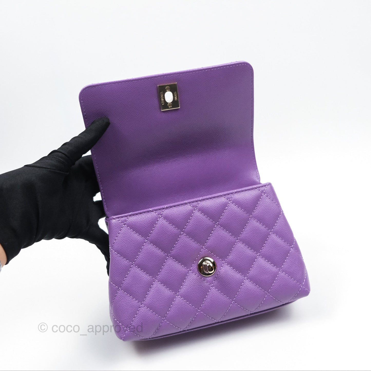 Chanel Quilted Mini Coco Handle Caviar Purple Gold Hardware