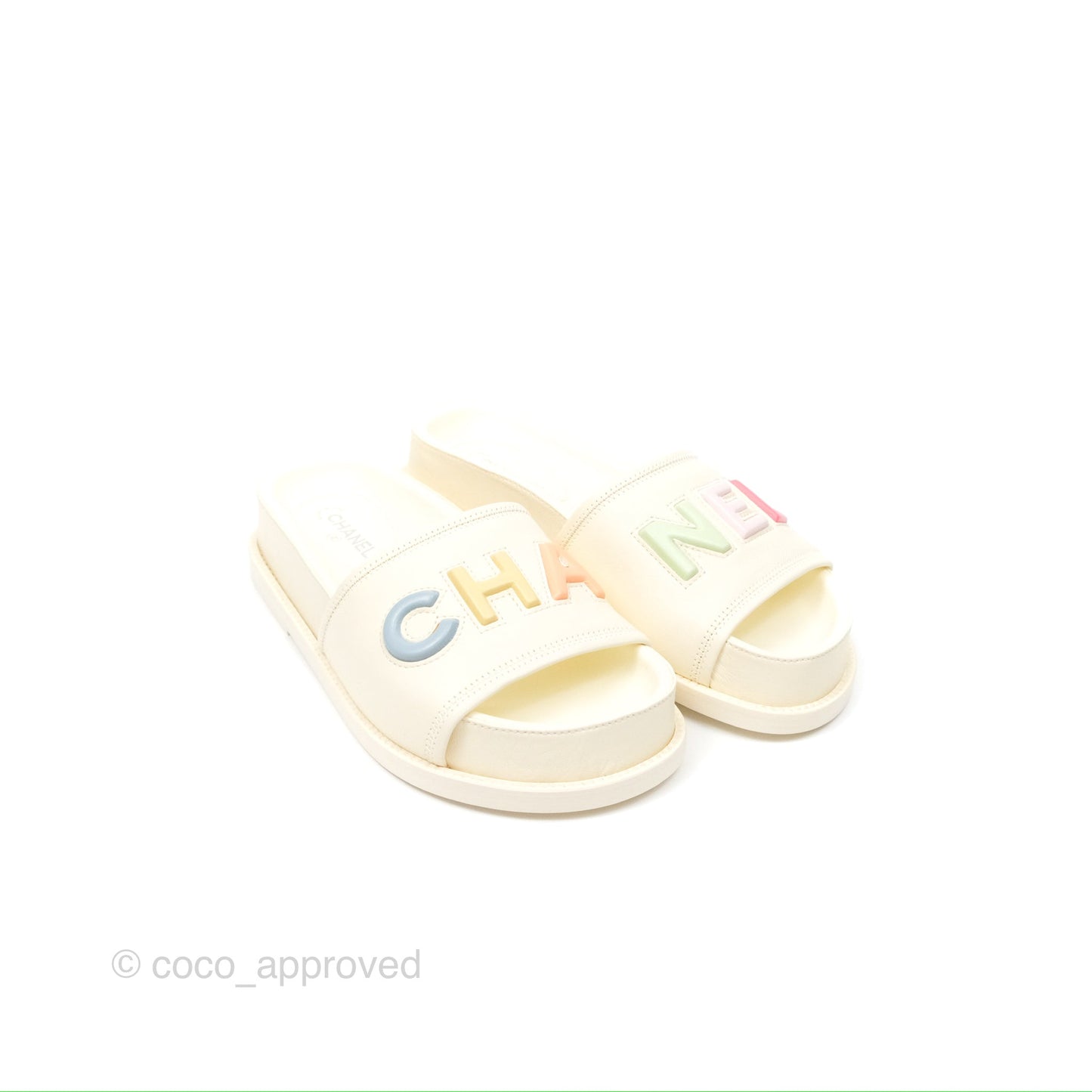 Chanel Multi-color Cha-Nel Logo Ivory Lambskin Slippers