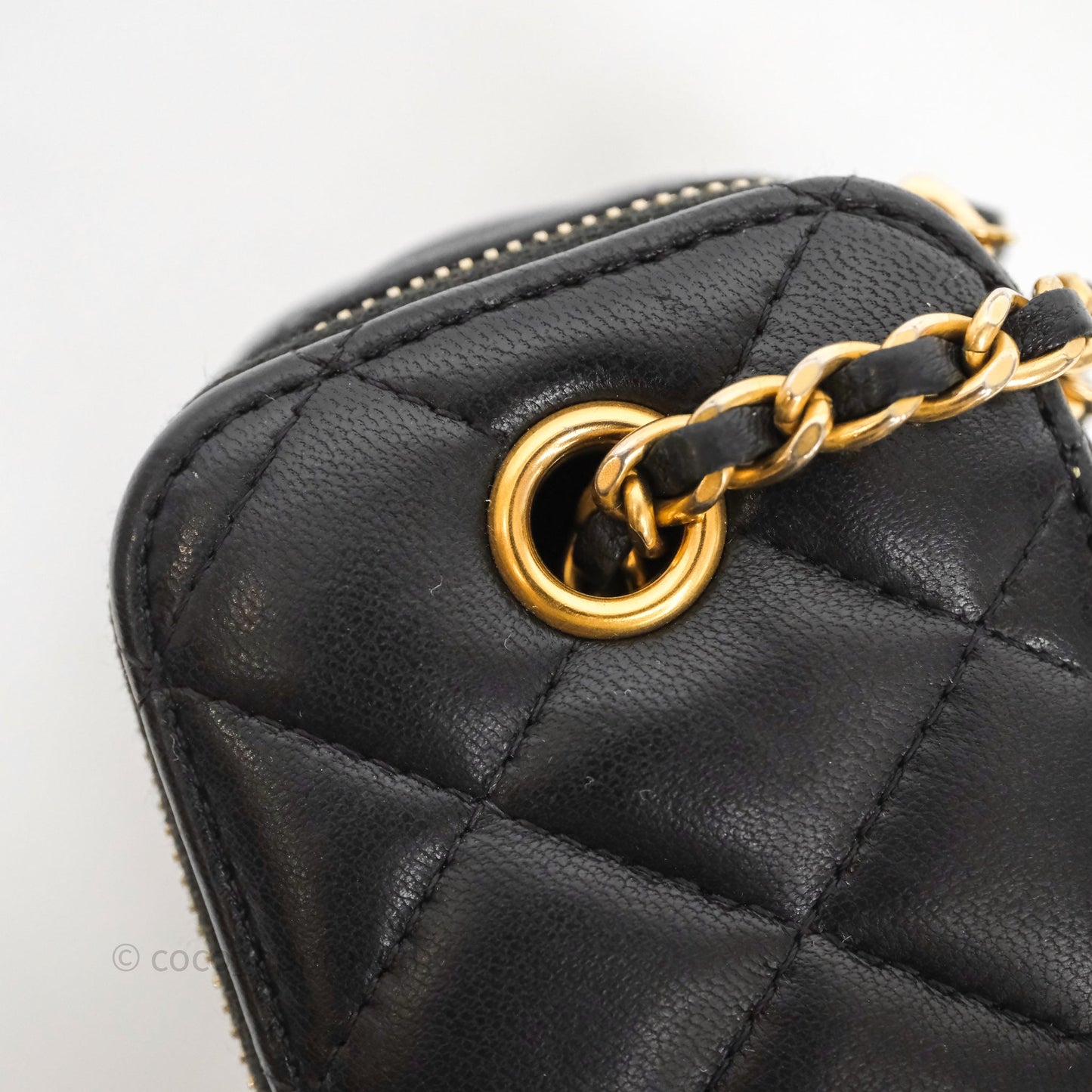 Chanel Mini Black Lambskin Vanity Pearl Crush With Chain Gold Hardware