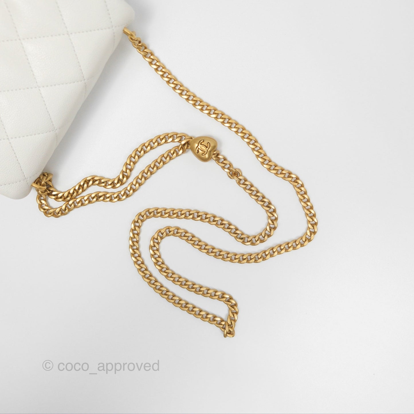 Chanel Mini Flap Bag Heart Adjustable Chain White Caviar Aged Gold Hardware