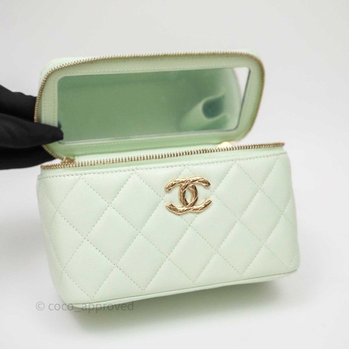 Chanel Vanity Rectangular Top Handle Mint Green Caviar Gold Hardware