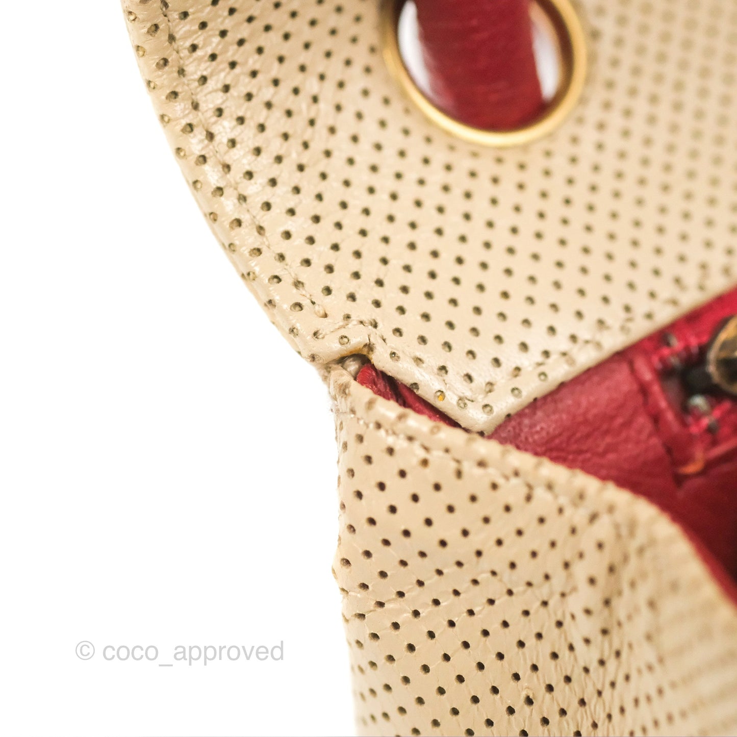 Chanel Vintage Medium Perforated Single Flap Beige/Red Matte Gold Hardware⁣⁣