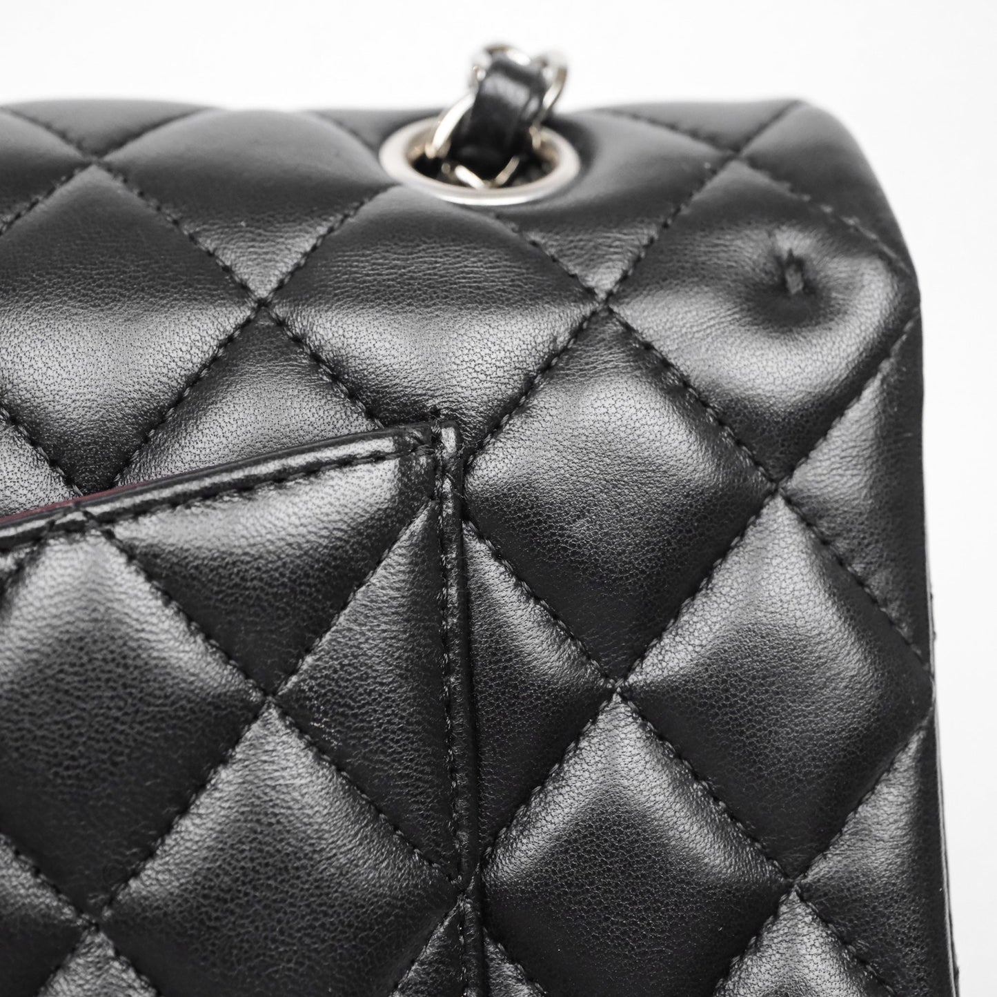 Chanel Classic M/L Medium Flap Quilted Black Lambskin Silver Hardware