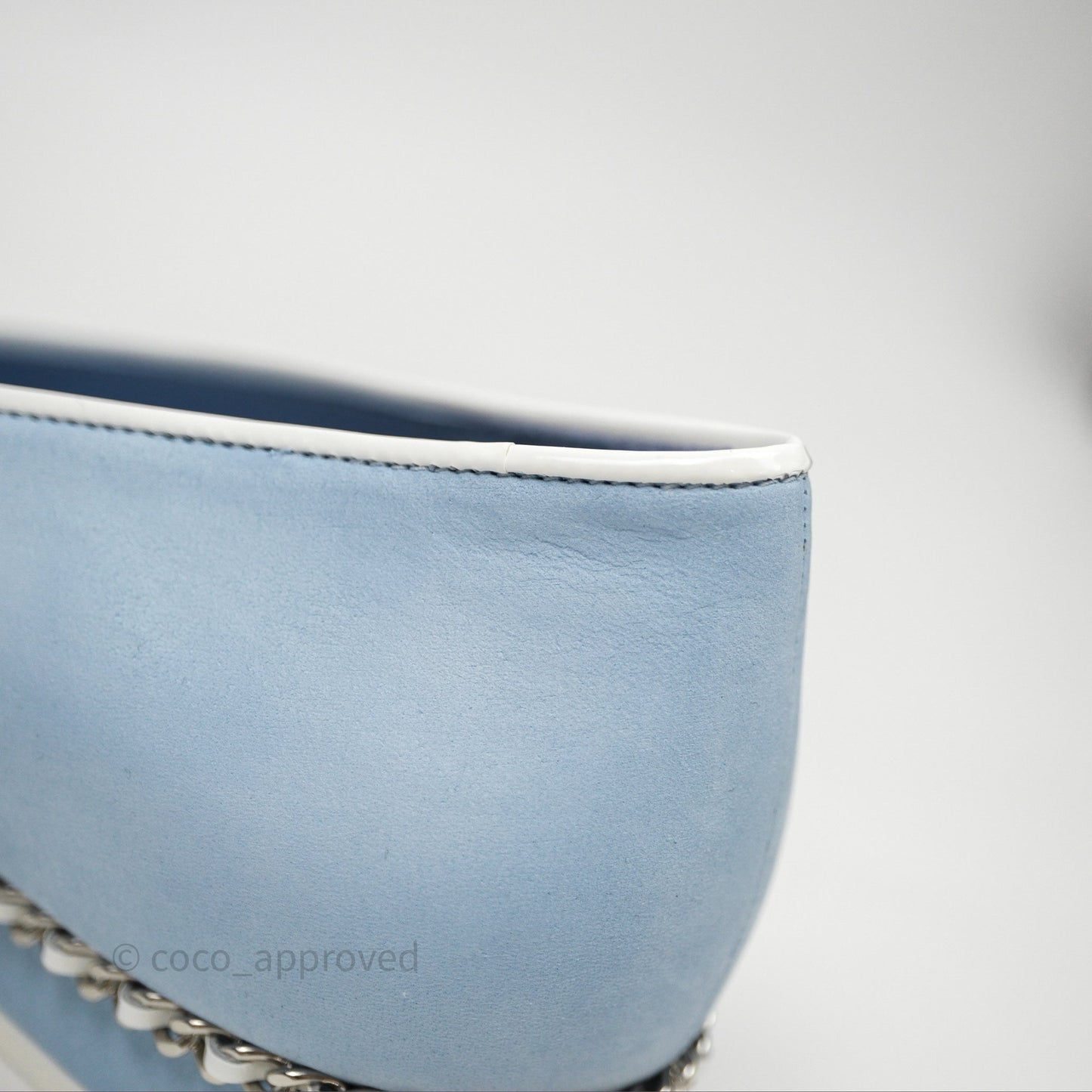Chanel White Toe Pointed Light Blue Ballerinas With Chain Size 37