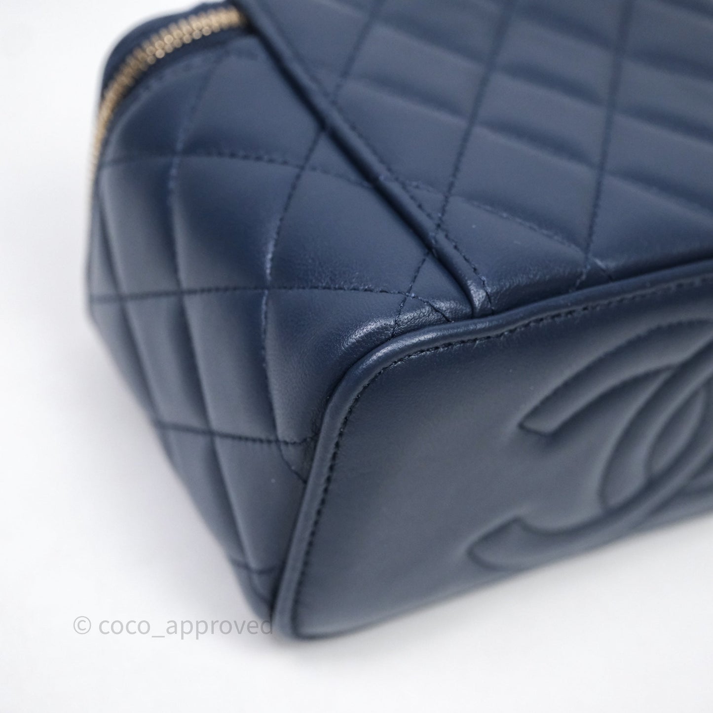 Chanel Vanity Rectangular Metal Top Handle Navy Lambskin Aged Gold Hardware