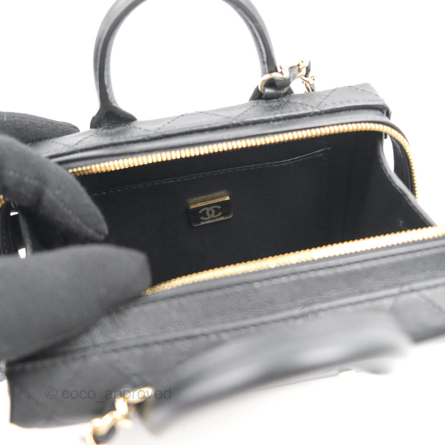 Chanel Quilted Vanity Case with Chain Black Calfskin Gold Hardware 22B