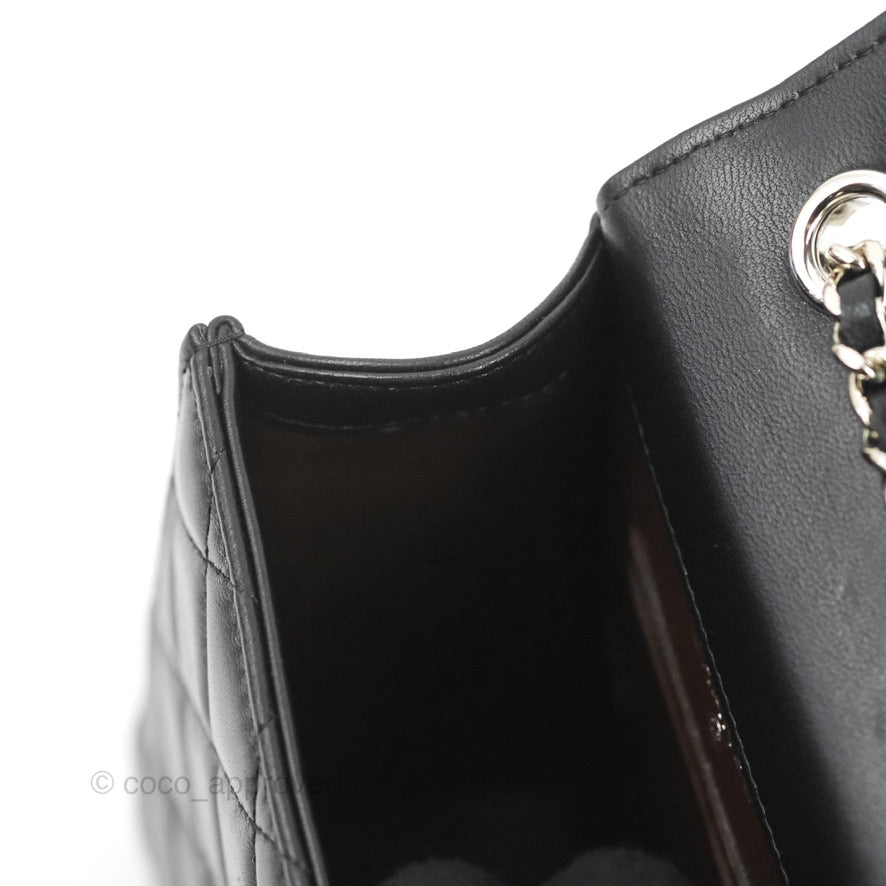 Chanel Classic Quilted Phone Holder Black Lambskin Silver Hardware