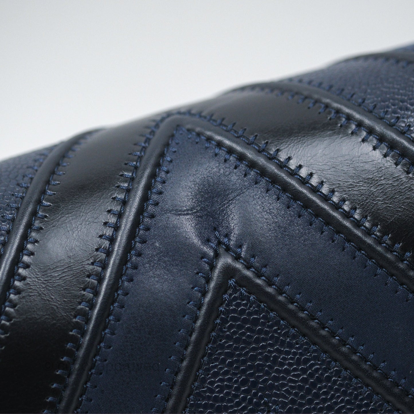 Chanel Medium Boy Chevron Navy Caviar/ Calfskin/ Suede Aged Gold Hardware