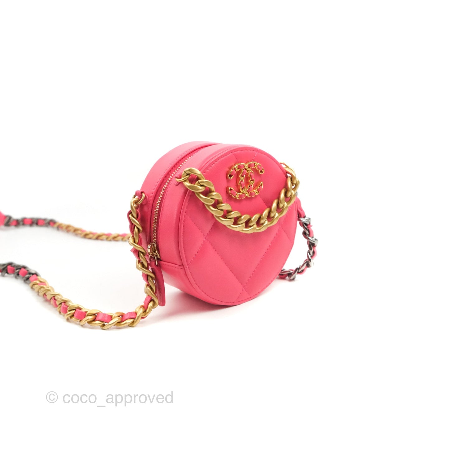 Chanel 19 Round Clutch With Chain Dark Pink Mixed Hardware