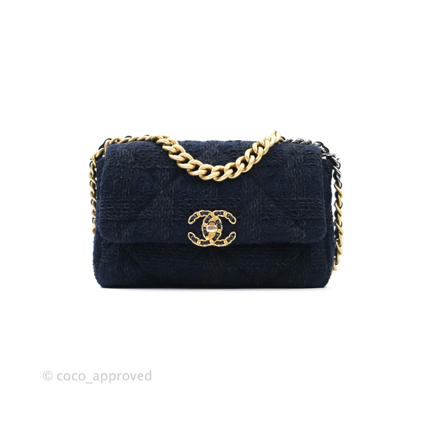 Chanel 19 Small Tweed Navy Mixed Hardware