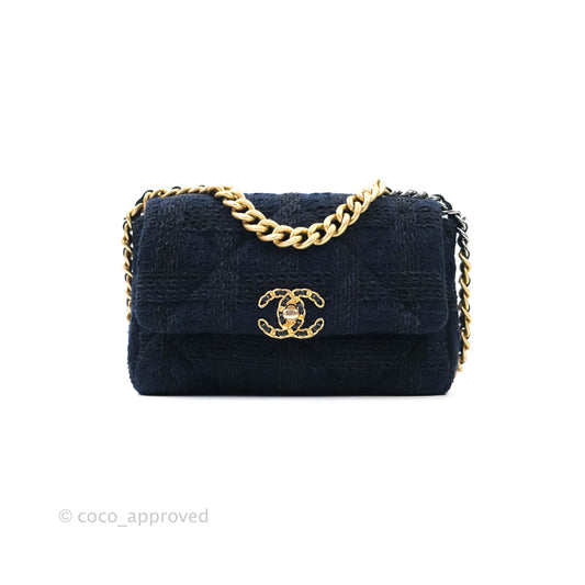 Chanel 19 Small Tweed Navy Mixed Hardware