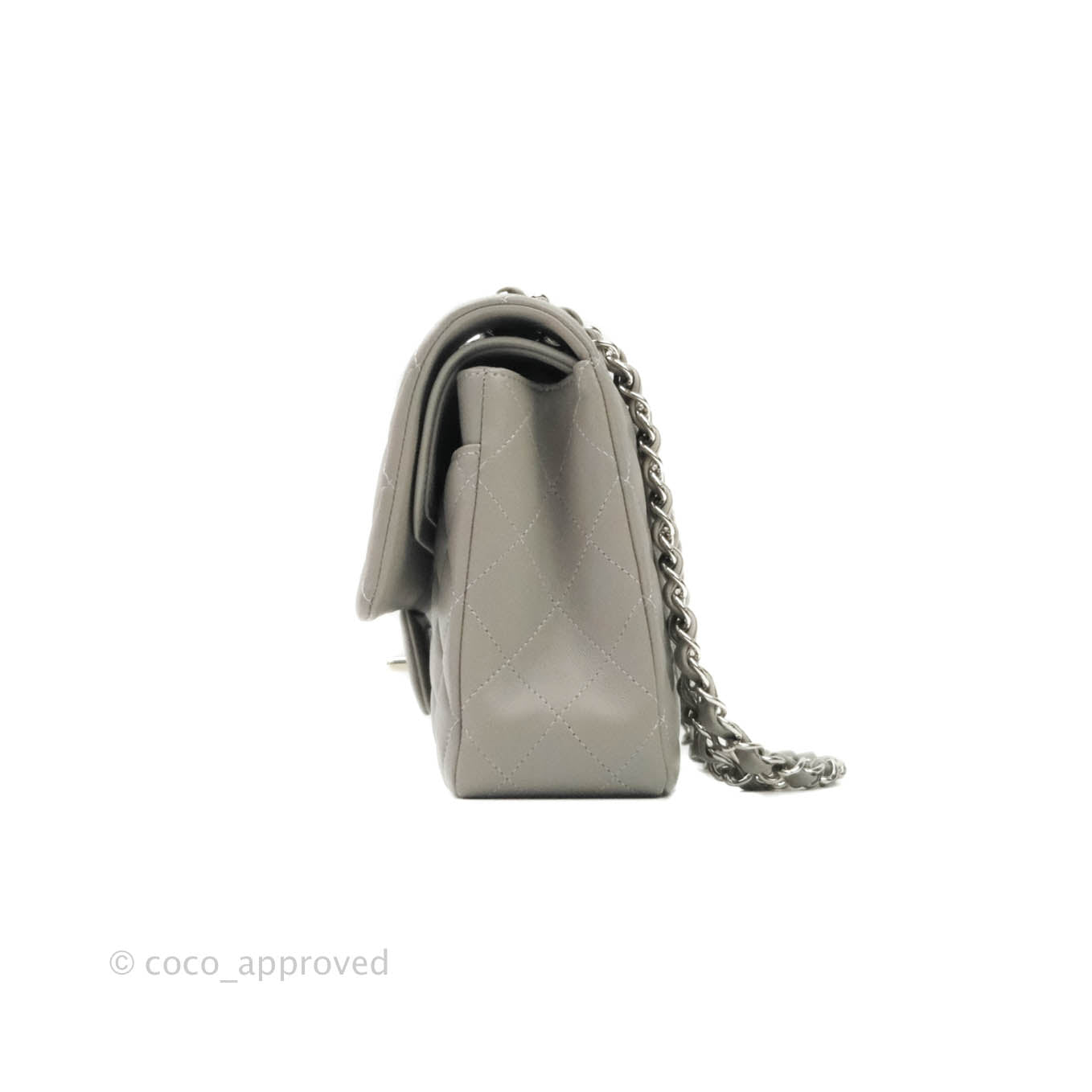 Chanel M/L Medium Double Flap Bag Grey Lambskin Silver Hardware 19B