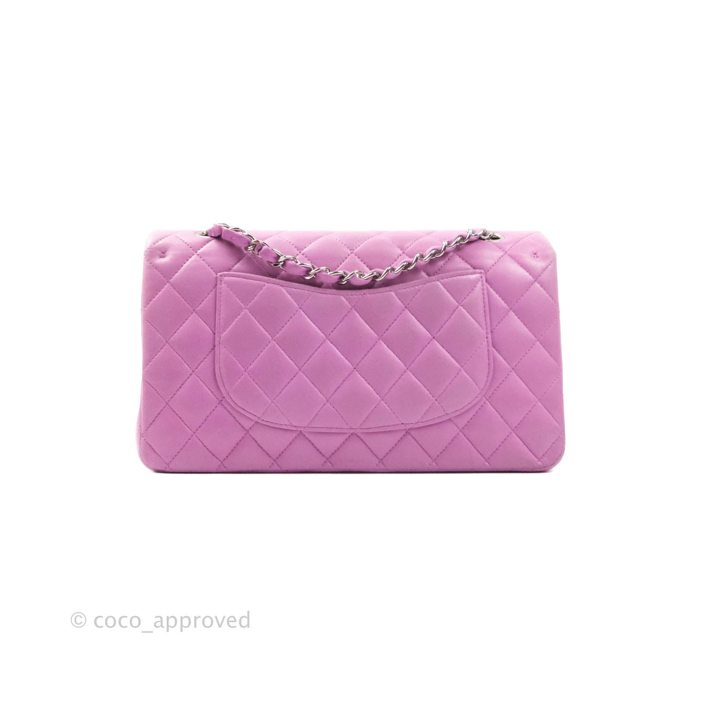 Chanel Classic M/L Medium Double Flap Purple Lambskin Silver Hardware