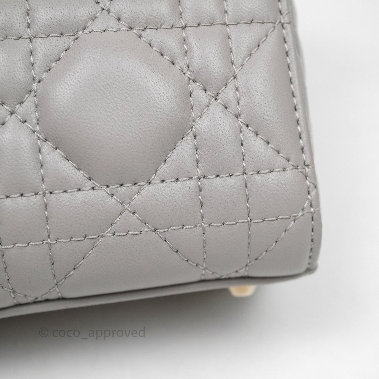 Christian Dior Mini Lady Dior Gray Lambskin Cannage Diamonds Gold Hardware